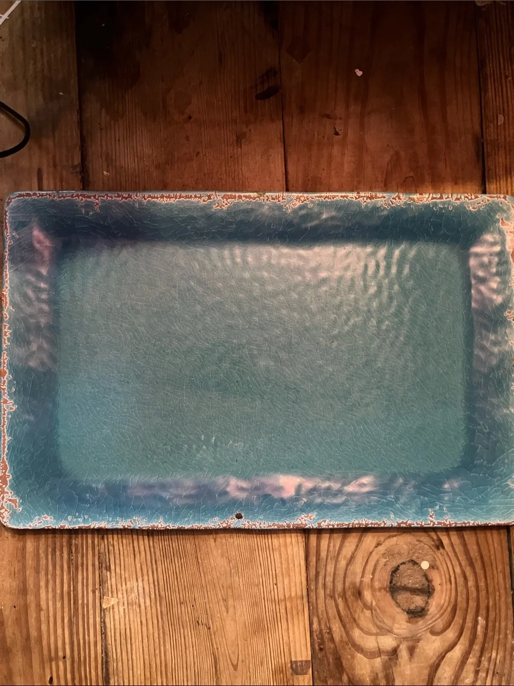 Distressed Rectangular Metal Tray in Teal Blue